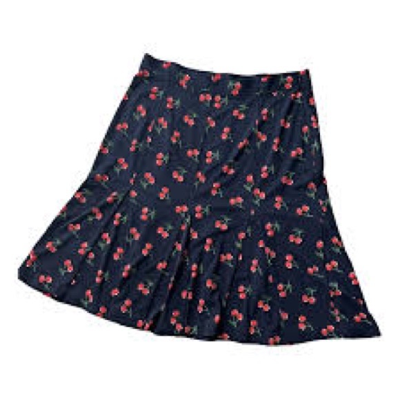 Talbots Dresses & Skirts - Talbots Woman 22W Cherry Print Flounce Skirt Navy Red Fruit Pattern NWT